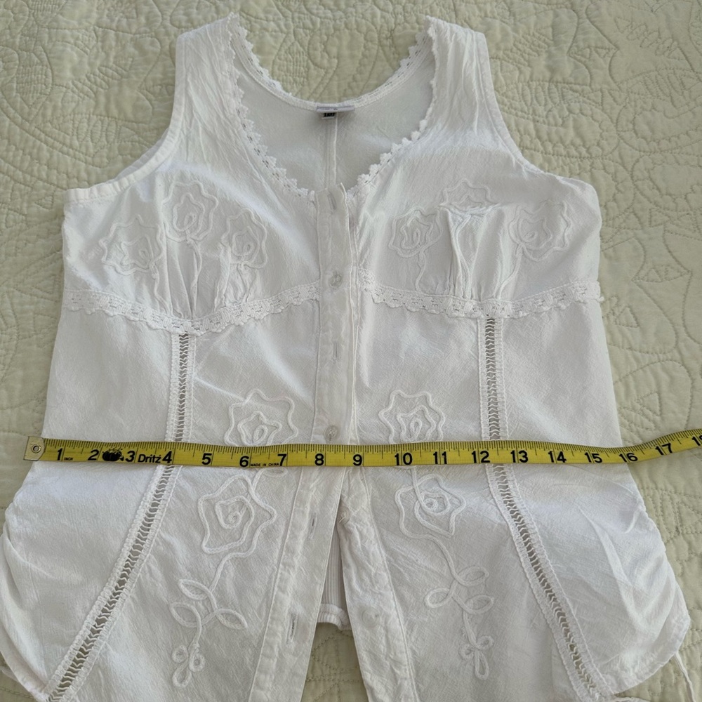Giocam Peruvian Cotton Embroidered Vest Top M Boho Cottagecore Button Front - Picture 9 of 9